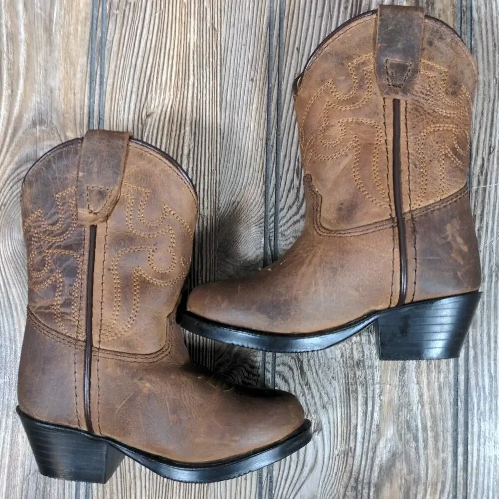 Smoky Mountain Western Cowboy Boots Leather Brown Youth Unisex Size 4 Farm Ranch